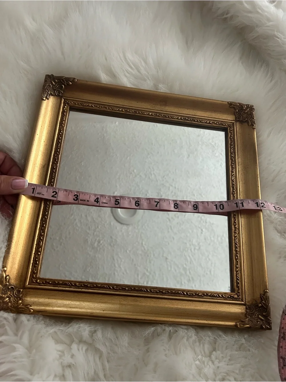 Title: Vintage 12x12 Ornate Gold Wood Wall Mirror - Baroque Style Gilt Frame